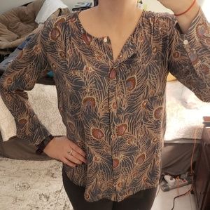 LOFT Peacock Feather Blouse